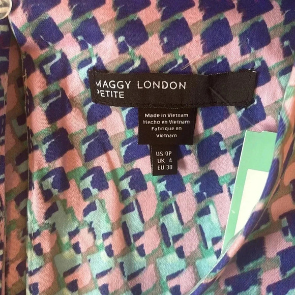 Maggy London Sleeveless Lined Geometric Retro Fit & Flare Dress Petite 0 NWT - Picture 9 of 9